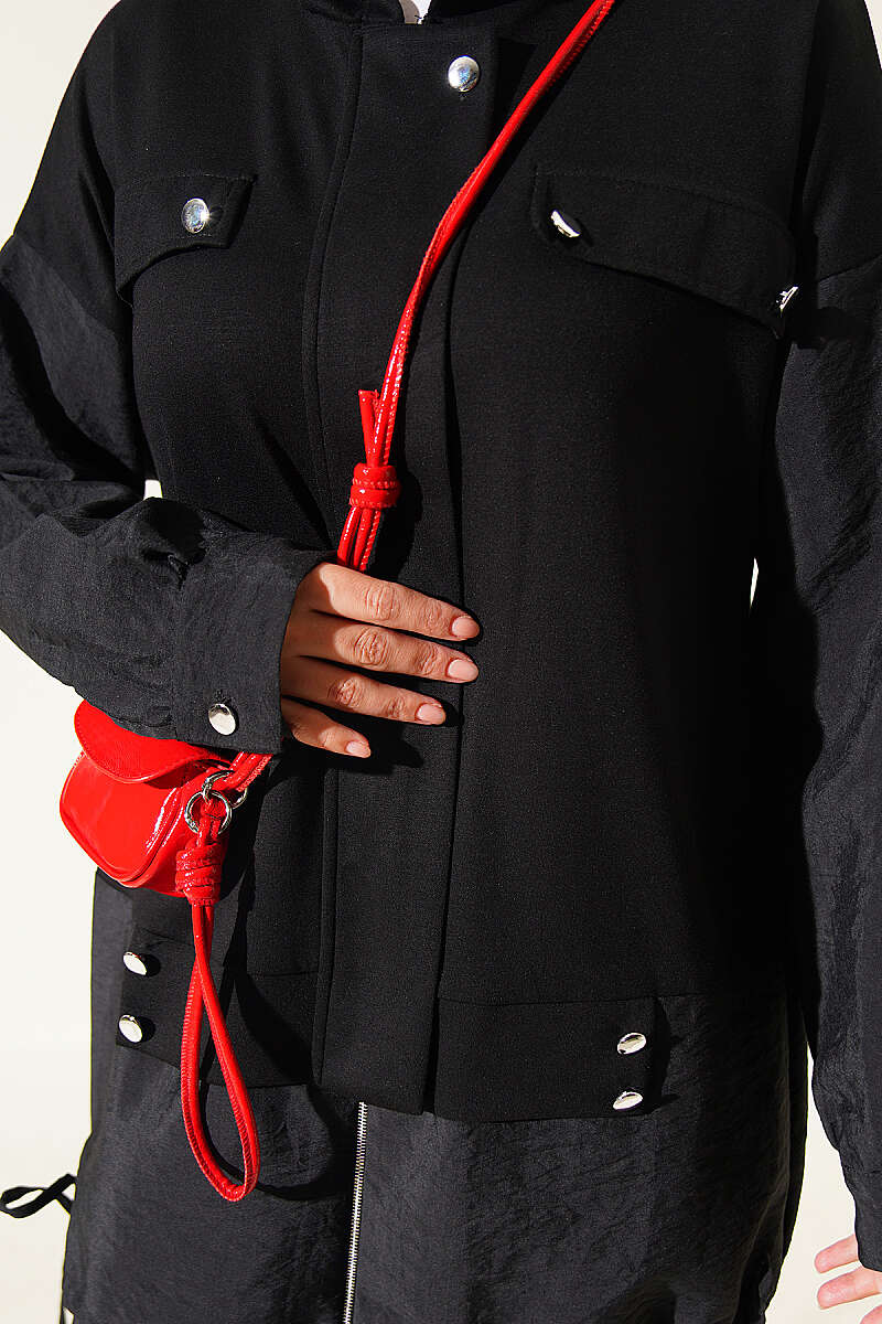Hooded Two-Piece Set with Drawstring Details Black - Afbeelding 4