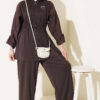 Hooded Waist-Tied French Terry Two-Piece Set Brown
