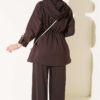 Hooded Waist-Tied French Terry Two-Piece Set Brown - Afbeelding 3