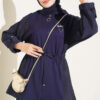 Hooded Waist-Tied French Terry Two-Piece Set Navy Blue - Imagen 2