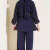 Hooded Waist-Tied French Terry Two-Piece Set Navy Blue - Imagen 3