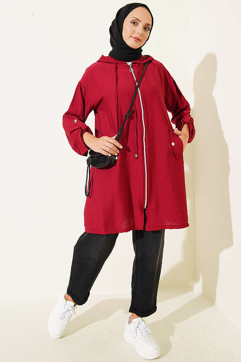 Hooded sweatshirt with pocket detail Burgundy - Image 2