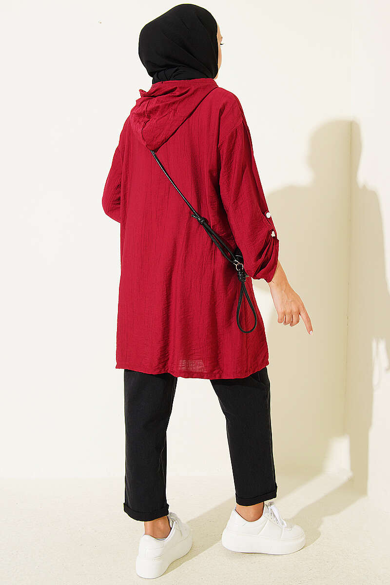 Hooded sweatshirt with pocket detail Burgundy - Image 3