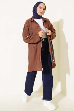 Alternative view of Hooded sweatshirt with pocket detail Brown