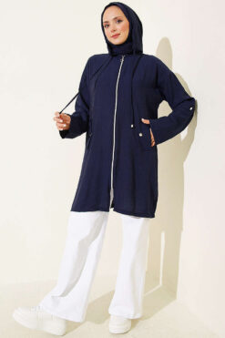 Alternative view of Hooded sweatshirt with pocket detail Navy Blue