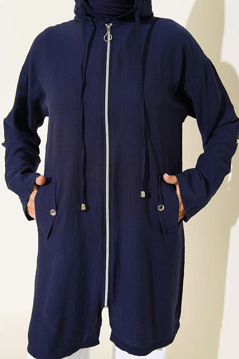 Hooded sweatshirt with pocket detail Navy Blue - الصورة 4