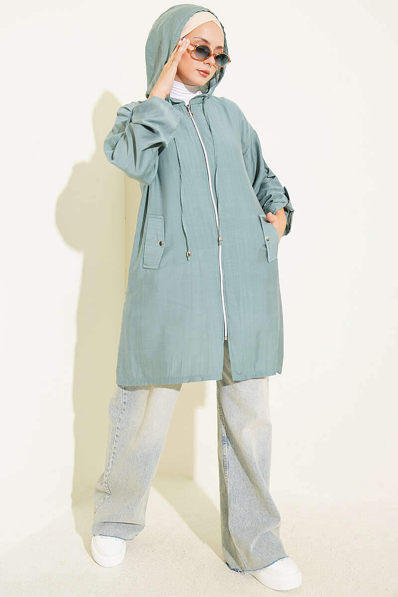 Hooded sweatshirt with pocket detail Mint - Image 2