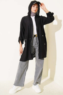 Alternative view of Hooded sweatshirt with pocket detail Black
