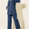 Hooded Two-Pocket Zip-Up Jean Two-Piece Set Blue