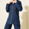 Hooded Two-Pocket Zip-Up Jean Two-Piece Set Blue – Bild 2