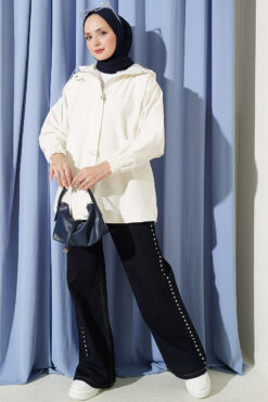 Alternative view of Hooded sweatshirt with snap button details Ecru