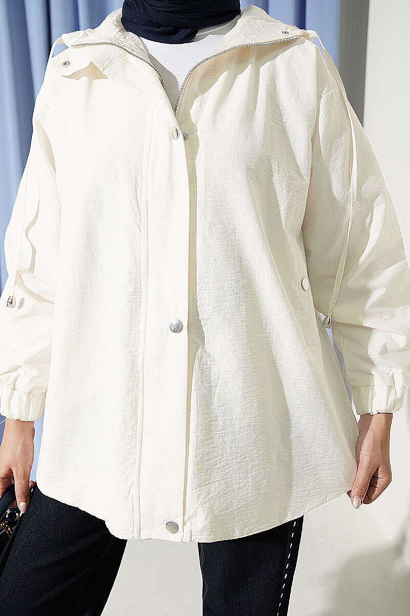Hooded sweatshirt with snap button details Ecru - الصورة 4