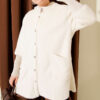 Hooded Buttoned Angora Coat Beige