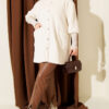 ⁦Hooded Buttoned Angora Coat Beige⁩ - الصورة ⁦2⁩