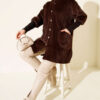 ⁦Hooded Buttoned Angora Coat Brown⁩ - الصورة ⁦2⁩