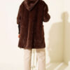 ⁦Hooded Buttoned Angora Coat Brown⁩ - الصورة ⁦3⁩