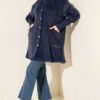 ⁦Hooded Buttoned Angora Coat Navy Blue⁩ - الصورة ⁦2⁩