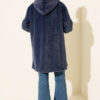 ⁦Hooded Buttoned Angora Coat Navy Blue⁩ - الصورة ⁦3⁩