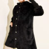 Hooded Buttoned Angora Coat Black