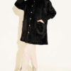 ⁦Hooded Buttoned Angora Coat Black⁩ - الصورة ⁦2⁩