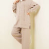 Hooded Low Shoulder Lounge Set Beige