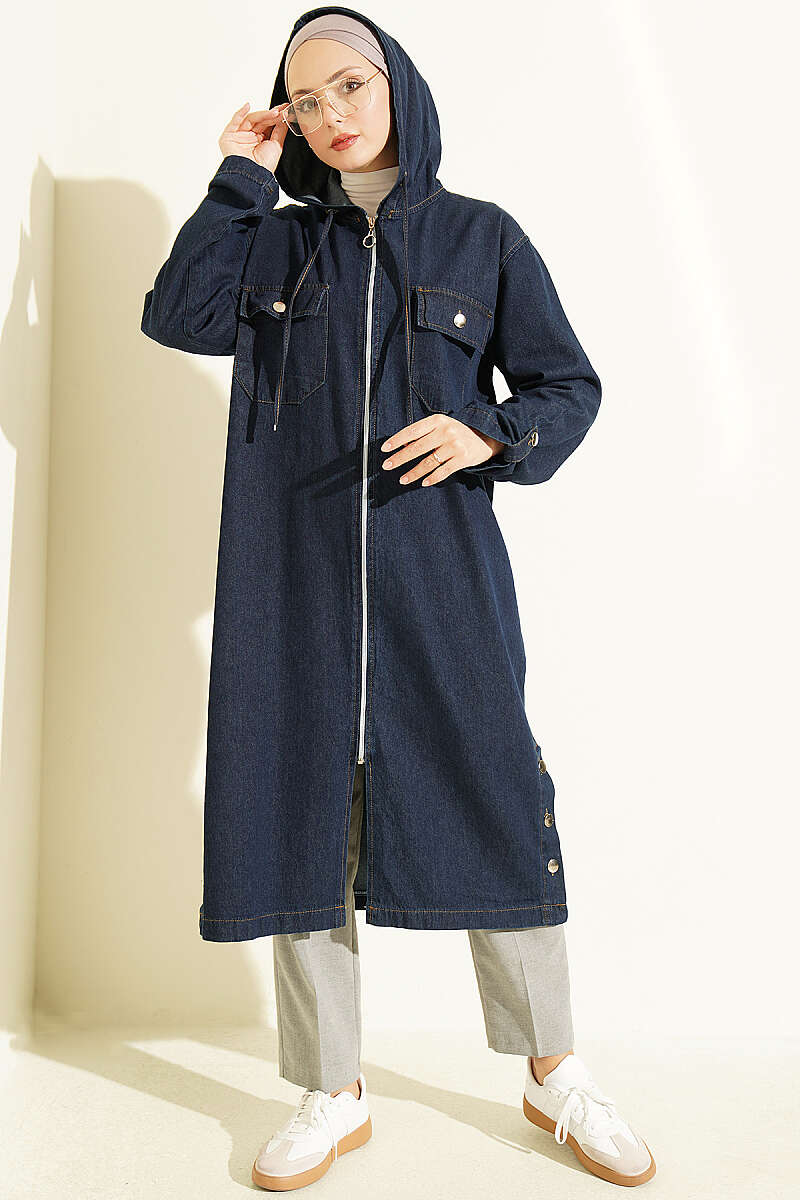 Hooded jacket with zipper detail Navy Blue