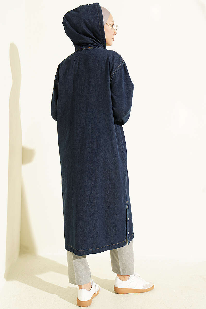 Hooded jacket with zipper detail Navy Blue - الصورة 3