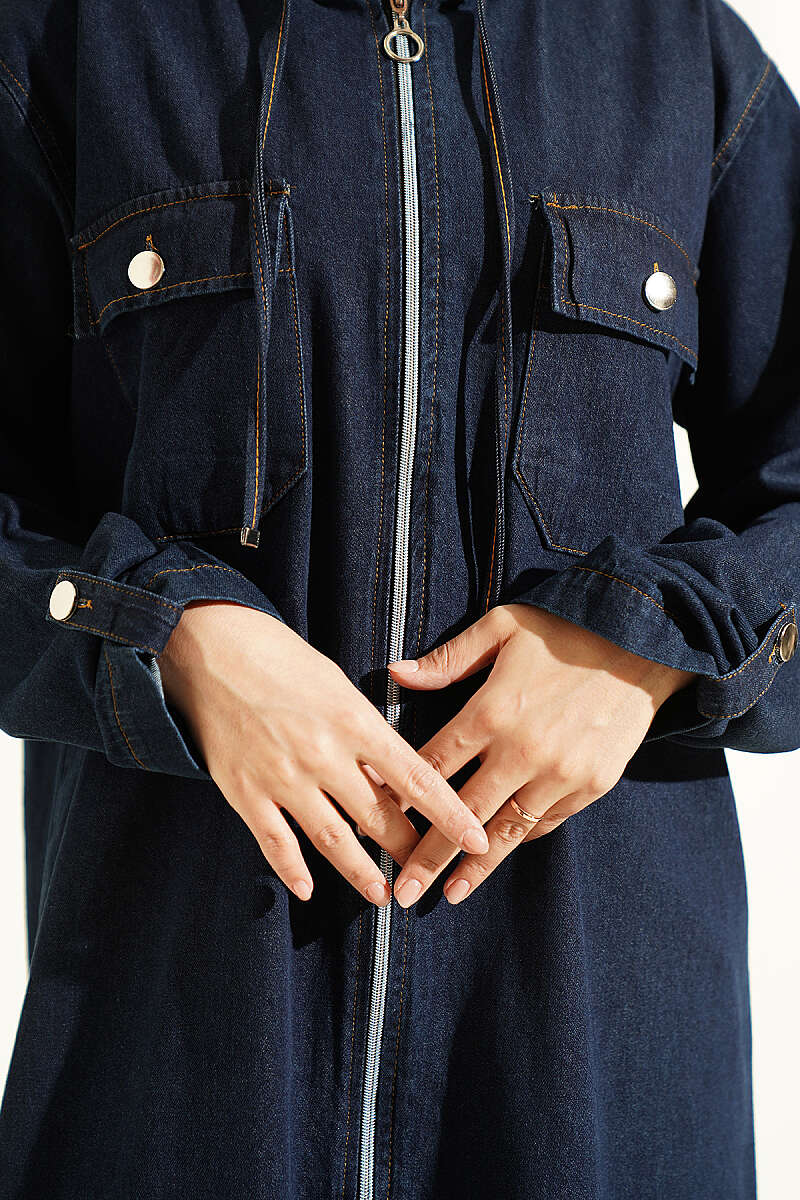 Hooded jacket with zipper detail Navy Blue - الصورة 4