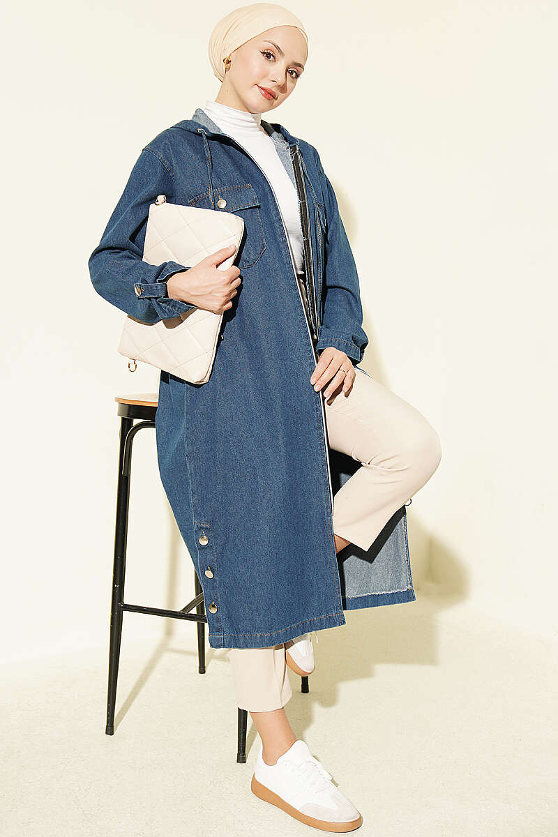 Hooded jacket with zipper detail Blue