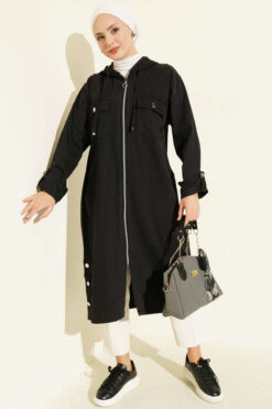 Hooded jacket with zipper detail Black