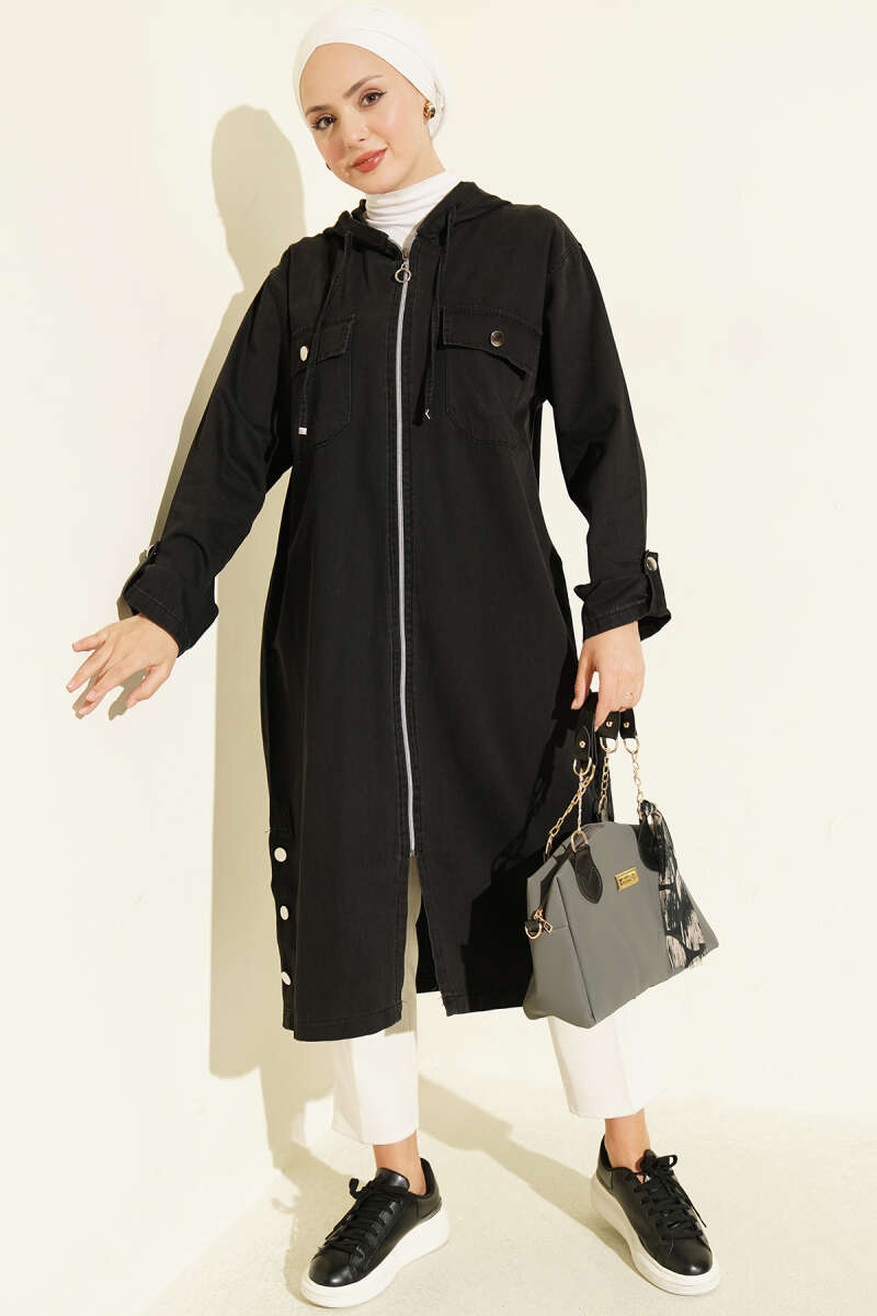 Hooded jacket with zipper detail Black