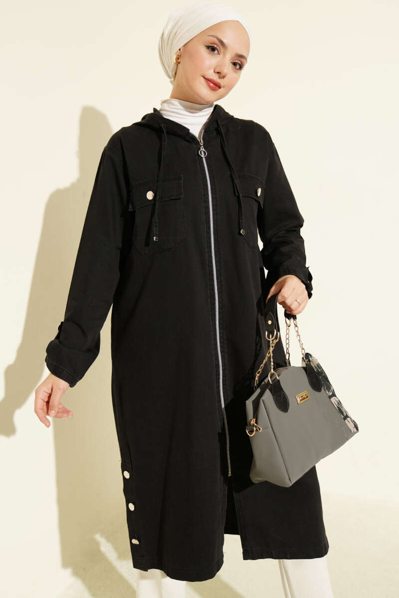 Hooded jacket with zipper detail Black - Afbeelding 2