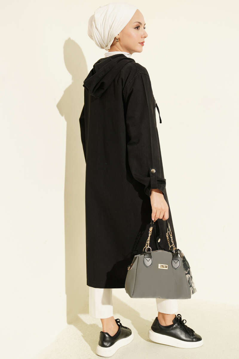 Hooded jacket with zipper detail Black - Afbeelding 3