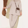 Hooded French Terry Two-Piece Set with Drawstring Beige