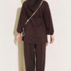 Hooded French Terry Two-Piece Set with Drawstring Brown - Image 3