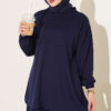 Hooded French Terry Two-Piece Set with Drawstring Navy Blue - Image 2
