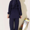 Hooded French Terry Two-Piece Set with Drawstring Navy Blue - Image 3