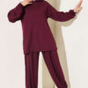 Hooded French Terry Two-Piece Set with Drawstring Plum