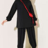 Hooded French Terry Two-Piece Set with Drawstring Black