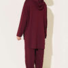 Hooded Sweatshirt with Cuffed Hem and French Terry Two-Piece Set Burgundy - Image 3