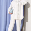 Hooded Sweatshirt with Cuffed Hem and French Terry Two-Piece Set Ecru
