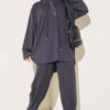 Hooded Sweatshirt with Cuffed Hem and French Terry Two-Piece Set Smoke