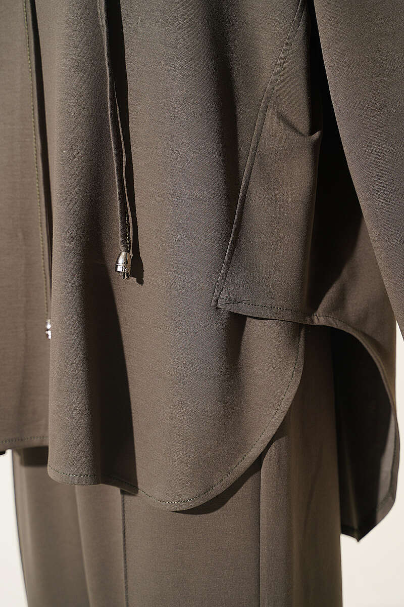 Hooded Sweatshirt with Cuffed Hem and French Terry Two-Piece Set Khaki – Bild 4