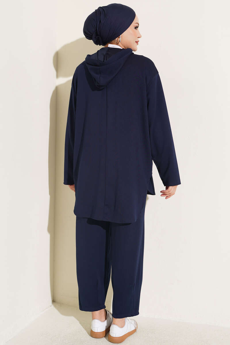 Hooded Sweatshirt with Cuffed Hem and French Terry Two-Piece Set Navy Blue – Bild 3