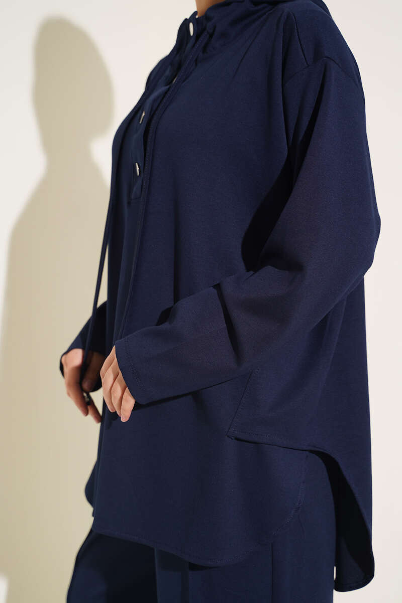 Hooded Sweatshirt with Cuffed Hem and French Terry Two-Piece Set Navy Blue – Bild 4