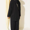 ⁦Hooded Sweatshirt with Cuffed Hem and French Terry Two-Piece Set Black⁩ - الصورة ⁦3⁩