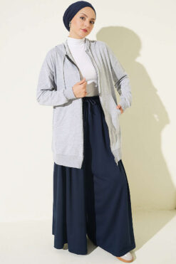 Alternative view of Hooded Loose-Fit French Terry Zip-Up Cardigan Grey