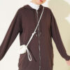 Hooded Loose-Fit French Terry Zip-Up Cardigan Brown