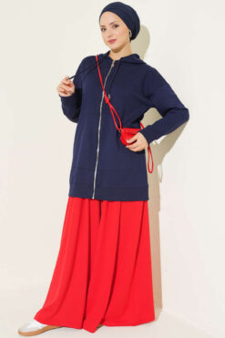 Alternative view of Hooded Loose-Fit French Terry Zip-Up Cardigan Navy Blue