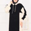 ⁦Hooded Sport French Terry Dress Two-Piece Set Black⁩ - الصورة ⁦2⁩